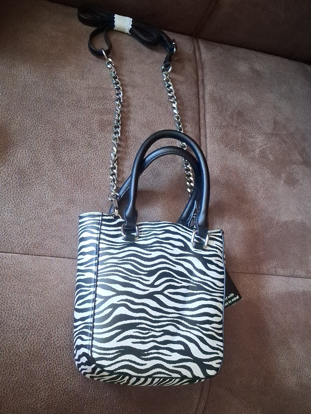 No Boundaries Zebra Print Mini Tote Bag with Black Handles